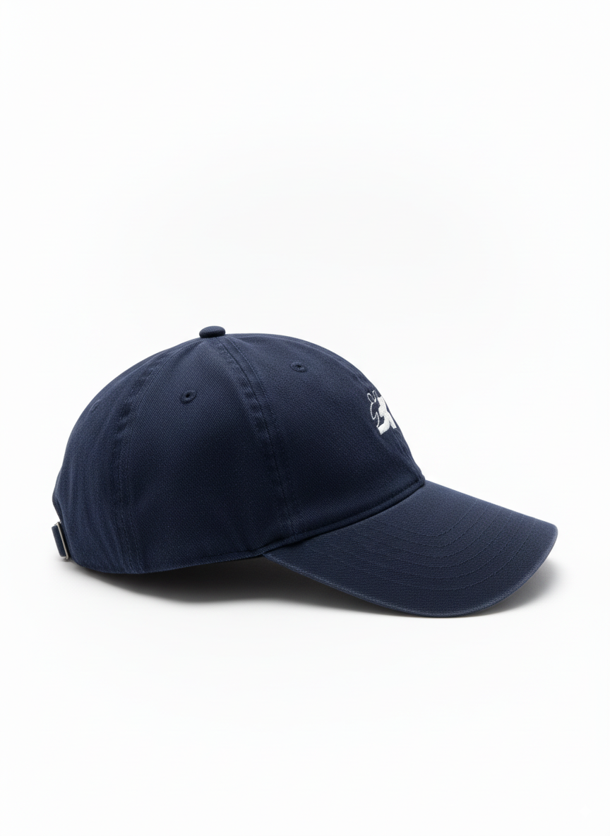 Navy blue cap with a small SLAM logo on a white background